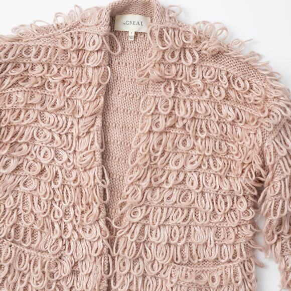 The Great. The Short Monster Loop Knit Cardigan Sweater Open Front TanAIAI - Picture 6 of 9